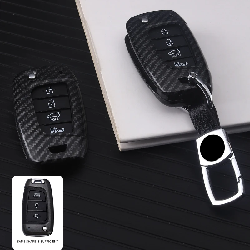 ABS+TPU Carbon Fiber Car Remote Key Case Bag for For Hyundai Celesta  Elantra 2017 2020 2021 Fashion Key Housing Accessories