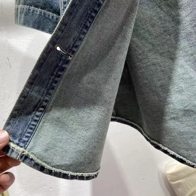 Casual Denim Shirt Women's 2025 Summer New Turn-down Collar Loose Short Sleeve Thin Denim Shirt Single Breasted Top