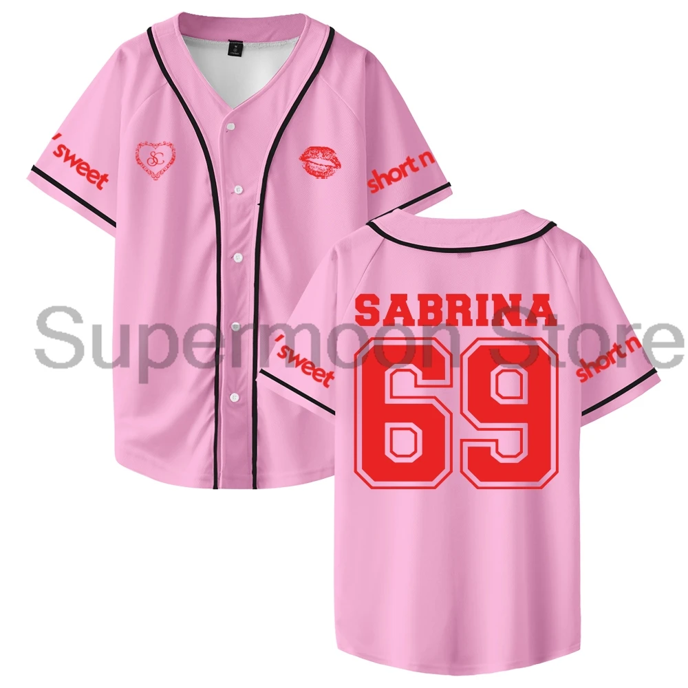 Sabrina Carpenter Short n' Sweet Merch Baseball Jersey V-Neck Short Sleeve Button-Down Shirts Men Women Streetwear Tops