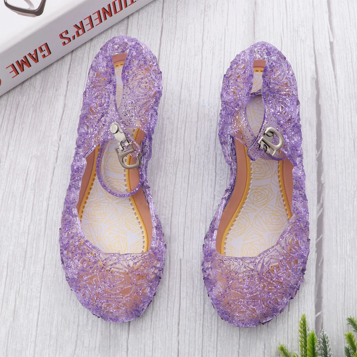 1 par lindas sandálias cor gelatinosa sandálias de plástico sapatos de meninas para crianças tamanho 25 roxo