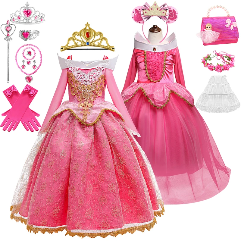 

Luxury Party Fairy Girl Lace Embroidered Princess Sleeping Beauty Dress Christmas Children Cosplay Aurora Birthday Party Costume