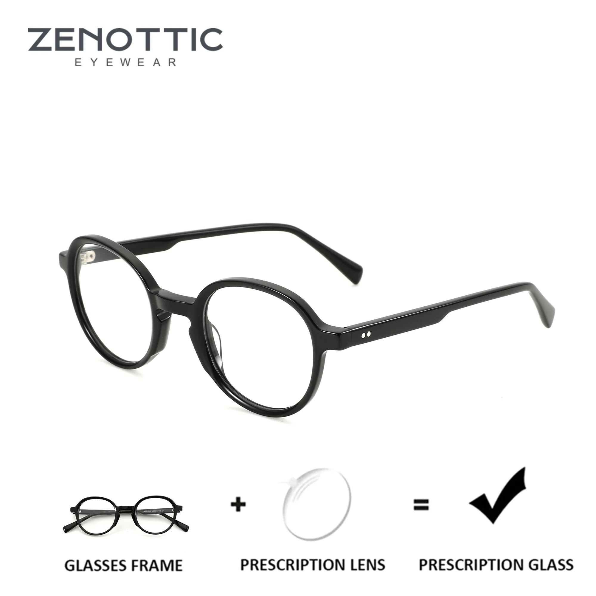 ZENOTTIC (S-Größe) Runde optische Acetat-Linsen mit verschreibungspflichtiger Myopie-Photochrome Brille für Herren und Damen, progressive Gläser