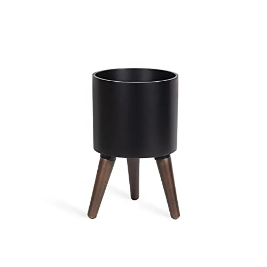 

8 Inch Planter Pot with Stand, Mid-Century Tall Plant Pot with Legs for Indoor Plants,,Black, 88-O-A-2
