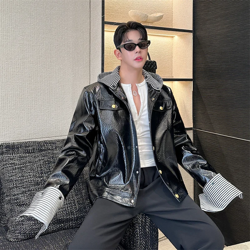 

Autumn Winter New Sle Men's Jaet Coat Detachable Hood Zipper Skin Patchwork Faionable Casual Long Sve Korean Sle