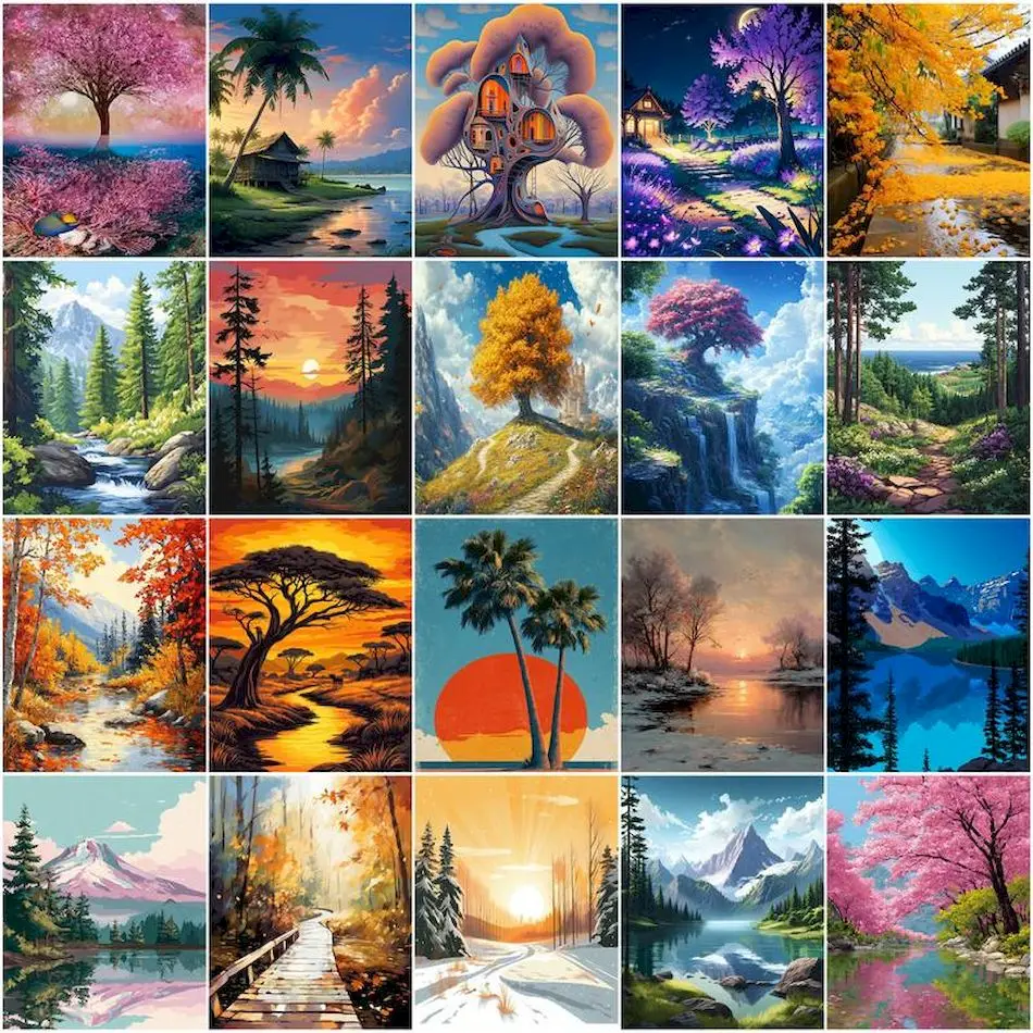 

GATYZTORY Painting Paints By Numbers Landscape Forest scenery Watercolors Handpainted Oil Painting On Canvas Canvases For Paint