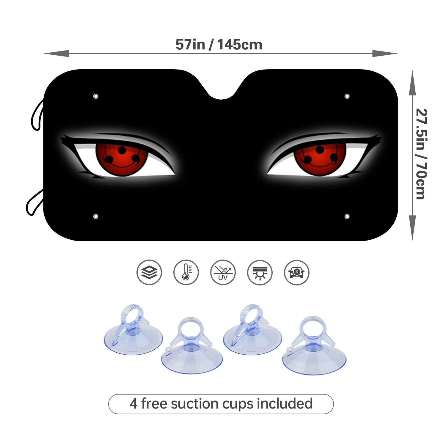 1pc Red Eye Car Sun Shade With Foldable UV Ray Sun Visor General Purpose Front Windshield Sun Shade With 4 Free Suction Cups Pro