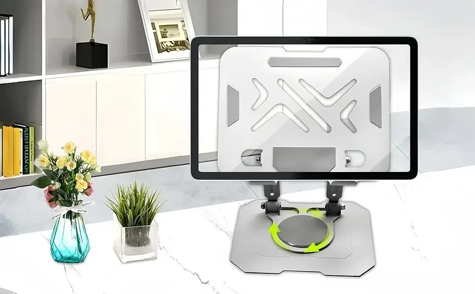 Verstellbarer, drehbarer Doppelstangen-Tablet-Halter aus Kohlenstoffstahl für den Schreibtisch, geeignet für 4,7–16,5 Zoll iPad-Tablets, tragbare Monitore und Kindle. – Detail 6
