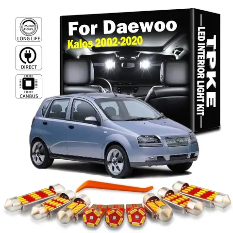 대우 칼로스 용 LED 인테리어지도 라이트 자동차 전구 키트 2002-2016 2017 2018 2019 2020 Canbus Dome Reading Trunk Number Plate Lamp