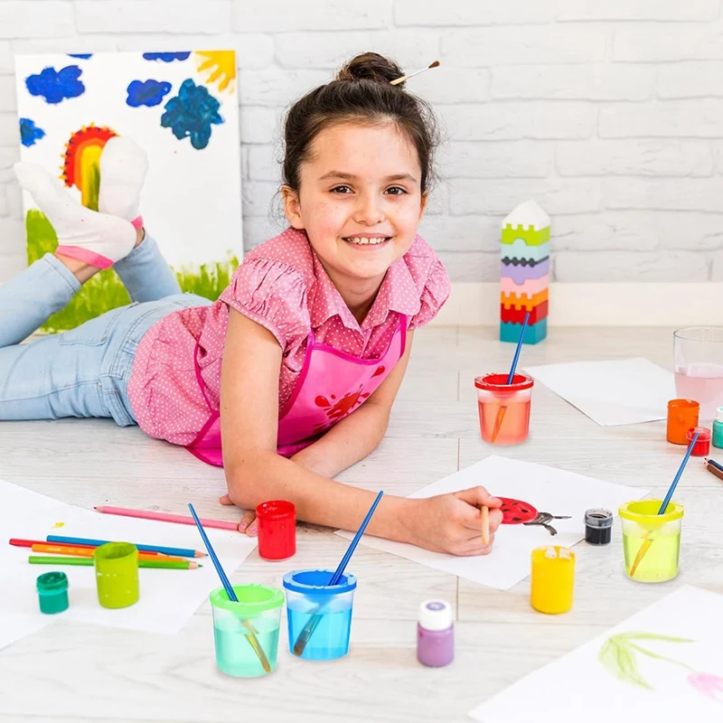 蓋付きペイントカップ 24 パック - こぼれないペイントウォーターカップ、塗装用の再利用可能なこぼれ防止ペイントカップ、(4 色)