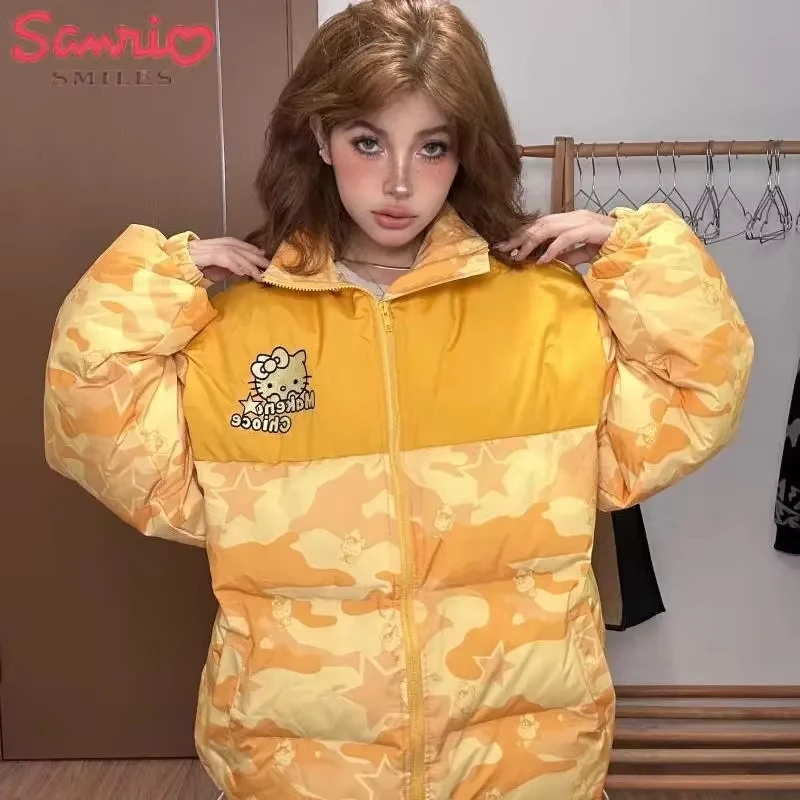 

Kawaii Anime Cotton Coat Hello Kitty Women Warm Jacket Coat Sanrio Y2K Camouflage Couple Cartoon Winter Student Thickened Tops
