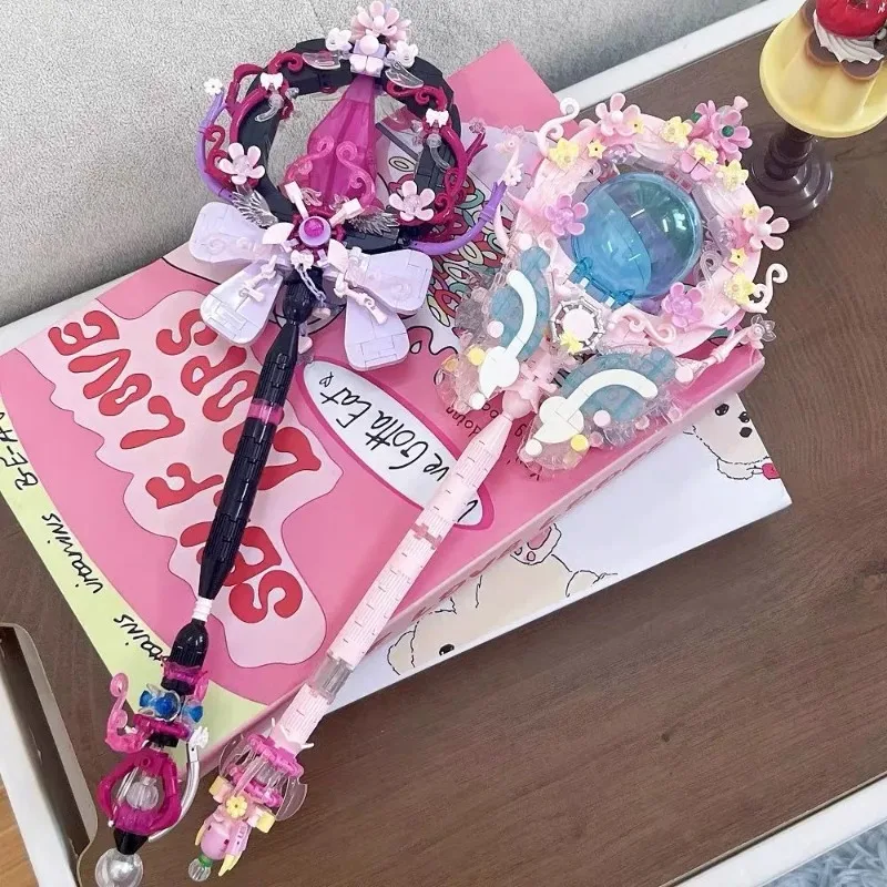 마술 지팡이 조립 된 빌딩 블록 Kawaii 꿈 장난감 모델 데스크탑 장식품 DIY 빌딩 블록 소녀 휴일 선물
