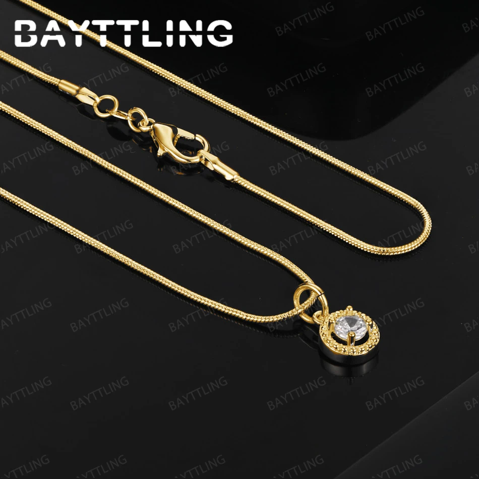 

925 Sterling Silver 18K Gold 16-30 Inch Exquisite Round Zircon Pendant Necklace for Women, Fashionable Wedding Jewelry