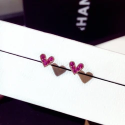 Korean Style Mini Rose Color Crystal Heart Stud Earring for Women Temperament Simple Cute Wedding  Jewelry Brincos Girl Gift