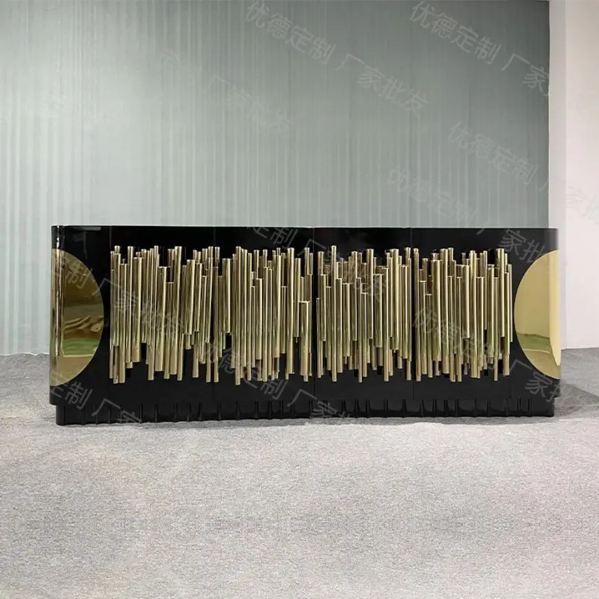 Marble Desktop Gold-plated Stainless Steel Trim Villa Dining Room Side Cabinet Kitchen