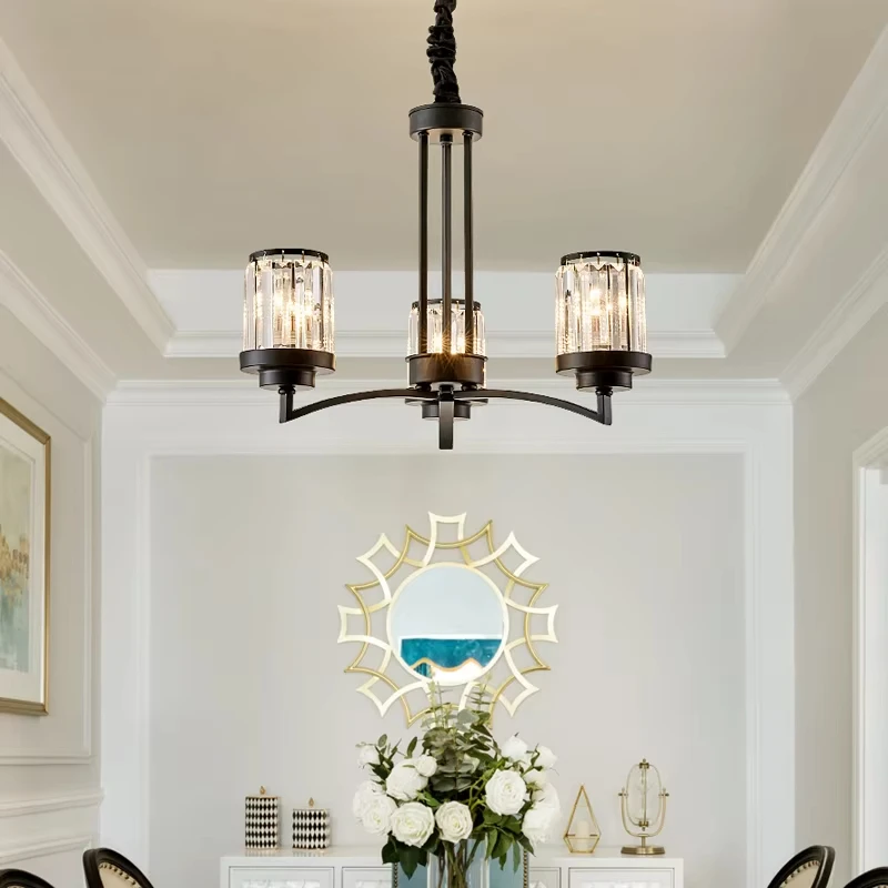 American Retro Led Crystal Chandelier Luxury Black Art Hanging Ceiling Lamp Decoration for Living