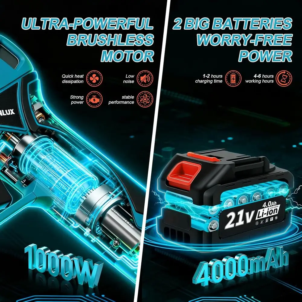 مجموعة منشار القطب اللاسلكي 4 في 1 ومقصات التقليم الكهربائية، ومقصات التقليم الكهربائية ومناشير عمود 6 بوصة لتقليم الأشجار بطول 7 أقدام