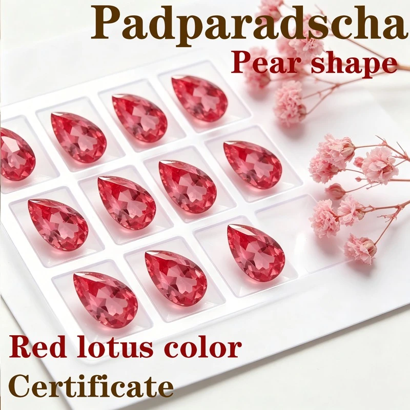 Artificial Gemstone Padparadscha Red Lotus Color Pear Shape Hand Cutting Available Certificate
