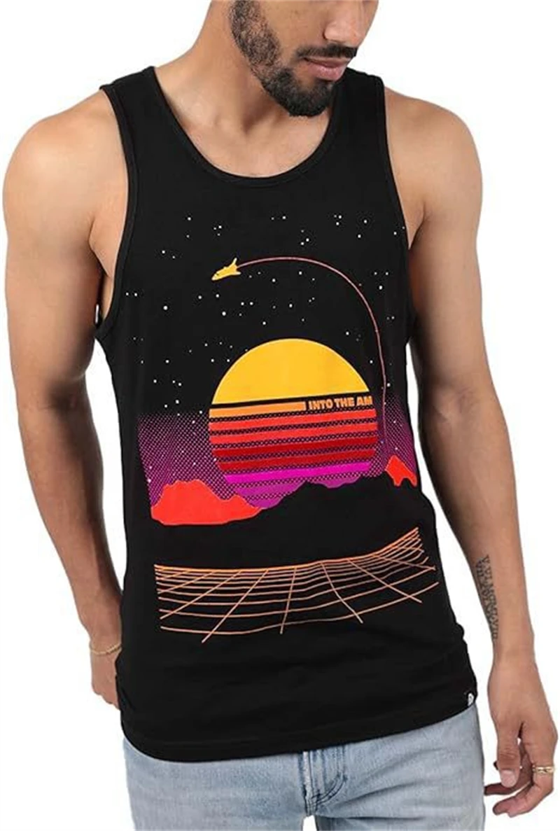 

Summer 3D Black Graffiti Printed Tank For Men Summer Street Quick-dry Man Vest Sleeveless Round-Neck Plus Size Sports Clothing