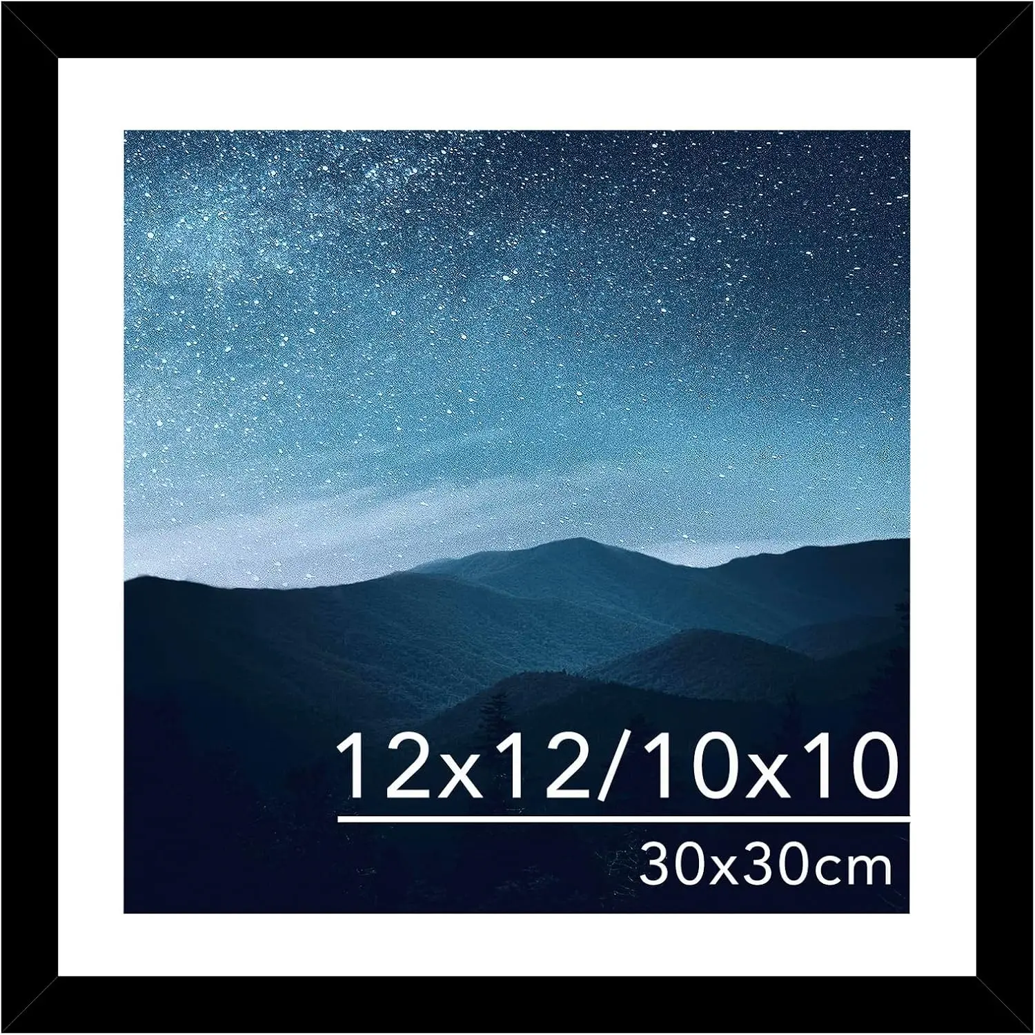 12x12 Bilderrahmen mit Passepartout für Diamantkunst, Fotos bis 30x30cm, Schwarzer Wandbehang mit Plexiglas