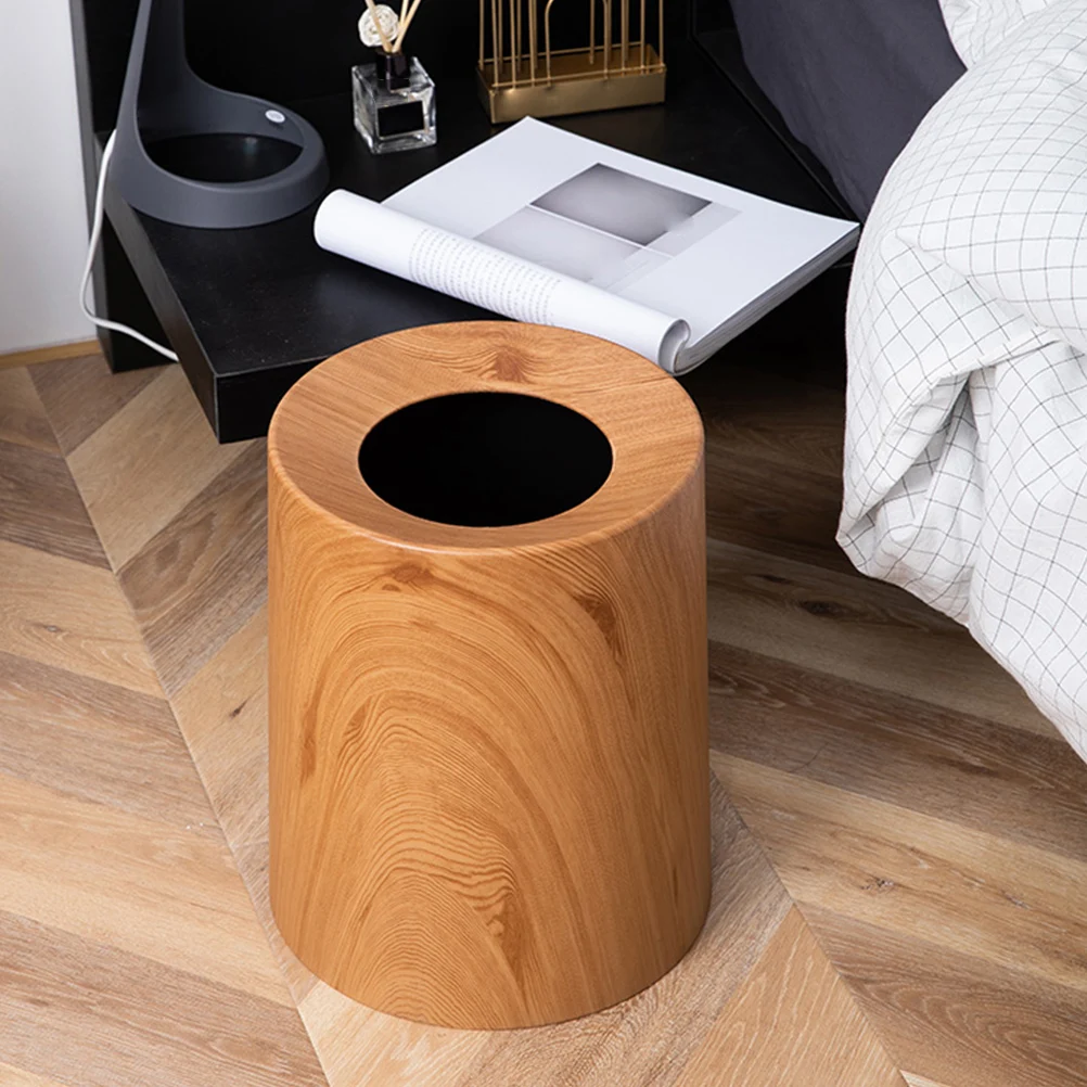 

1pc Wood Texture Trash Can Lidless Garbage Can For Home Kitchen Bathroom Waste Container Household Ash-Bin Storage Bucket