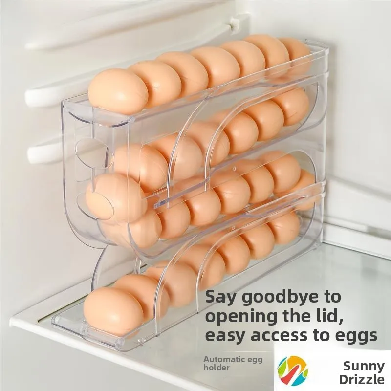 

Контейнер для хранения яиц с автоматической подачей, выдвижной держатель для яиц на боковую дверцу холодильника, для кухни, сохраняющий свежесть, с функцией автоматического скатывания яиц