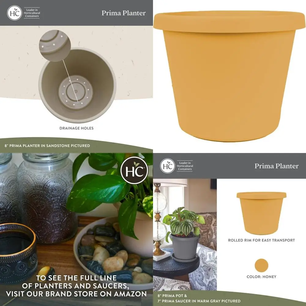 

16 HC Companies Round Plastic Plant Pot with Rolled Rim - UV Protected, Lightweight, Drainage for Outdoor and Indoor Plants