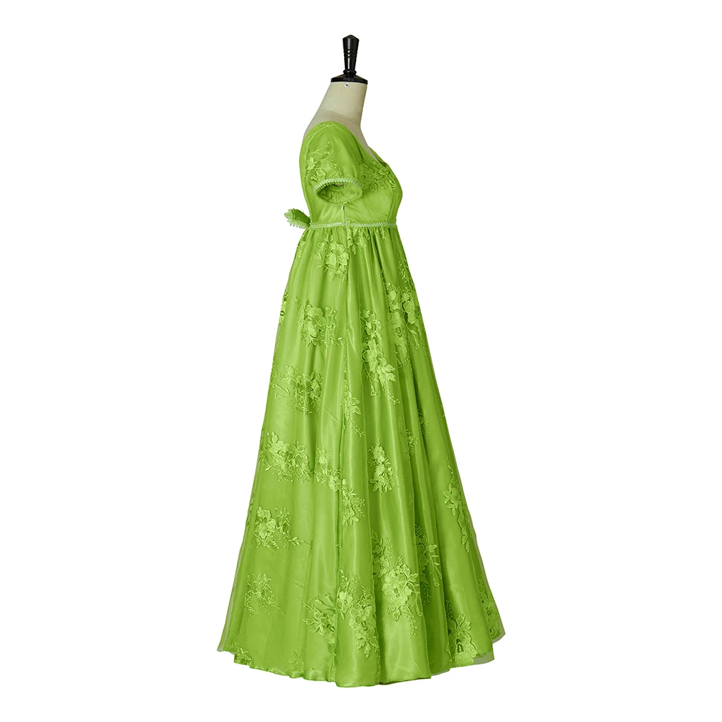 Womens Penelope Featherington Cosplay Costume Green Regency Era High Waistline Dress Jane Austin Tea Party Gown Halloween view 3