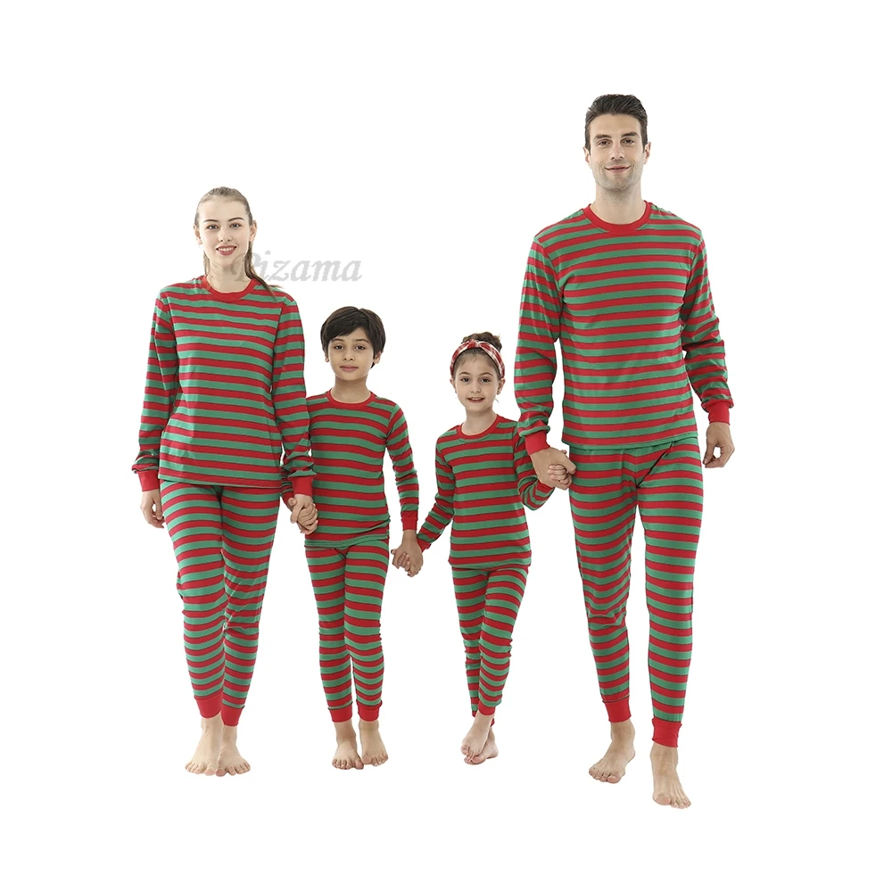 Red/Green Striped Christmas Pajamas Baby Mother Kids Daughter Mommy Family Set Xmas Pjs Long Sleeve Sleepwear Matching Outfits