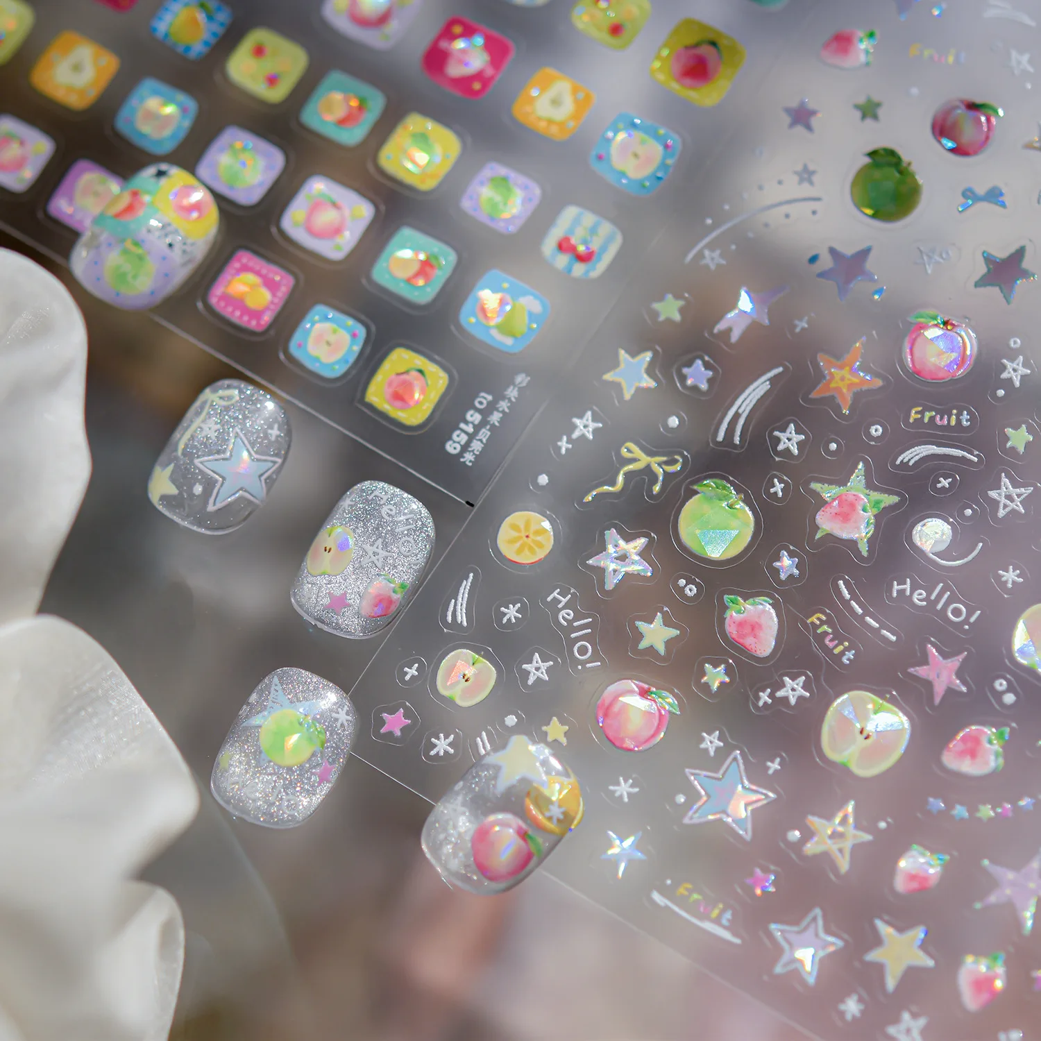 

5D Colorful Fruit Nail Sticker Shell Light Summer Apple Peach Lemon Adhesive Nail Art Stickers Decorative 3D Manicure Decals DIY