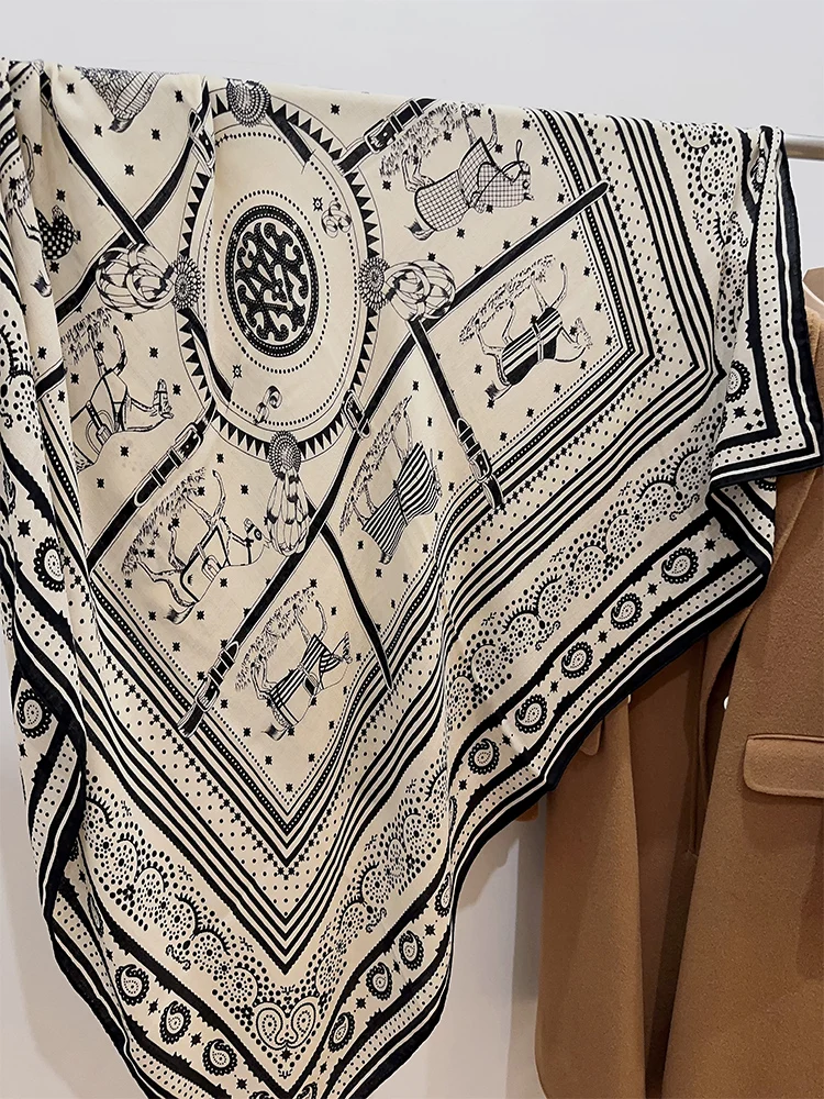 Klasyczny szalik z wełny końskiej luksusowy projektant kwadratowy Herm duży Foulard Pashmina szale dla kobiet Cape hidżaby prezent