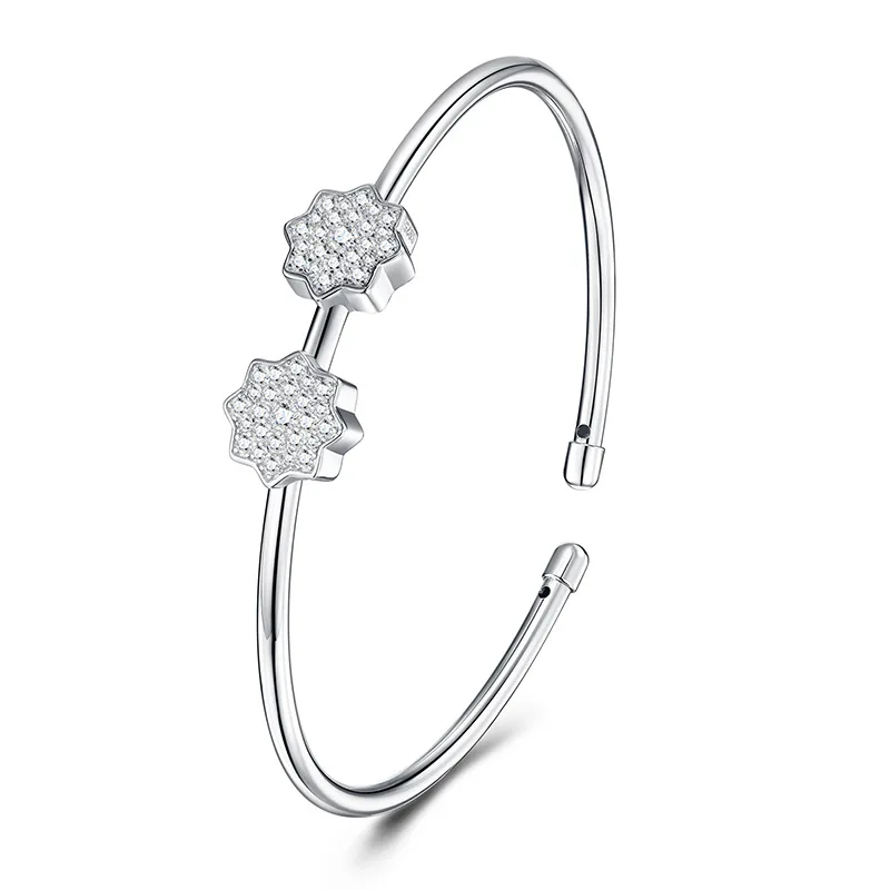 

Moissanite Double-Star Inlaid Open Bangle 925 Silver Exquisite Bracelet Women's Stackable Daily and Party Wear