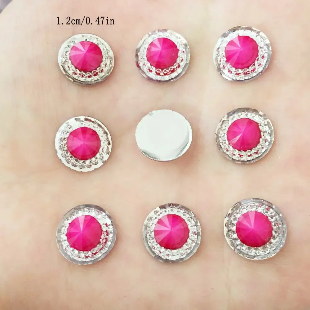 50Pcs 12mm Resin Shiny Round Cracked Gemstone Flat back Rhinestone Scrapbook DIY Bow Wedding Jewelry Accessories Applique Crafts