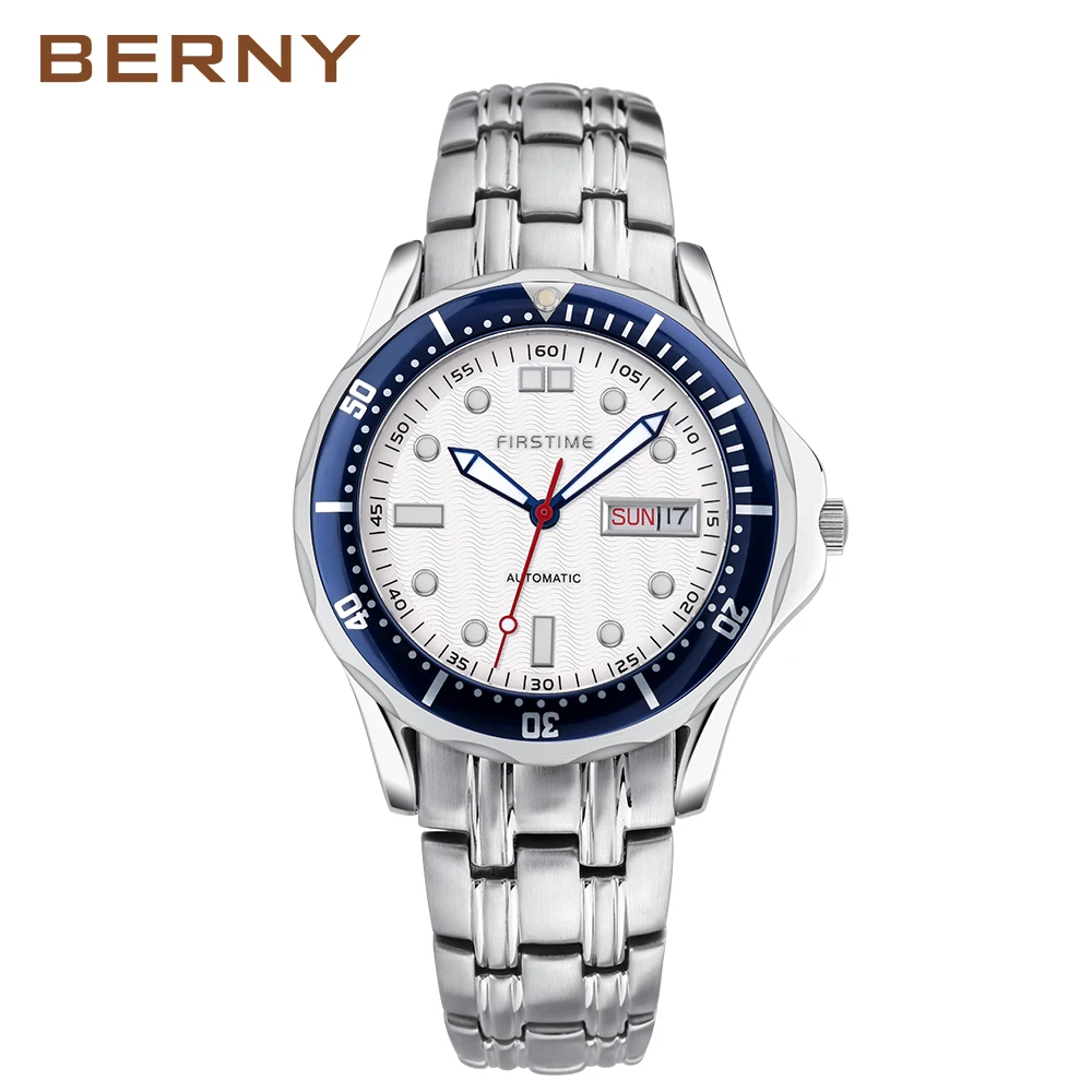 BERNY Automatic Watch for Men Sapphire Glass Male Mechanical Luminous Day Date Calendar Waterproof Wristwatch Relógios Mecânico