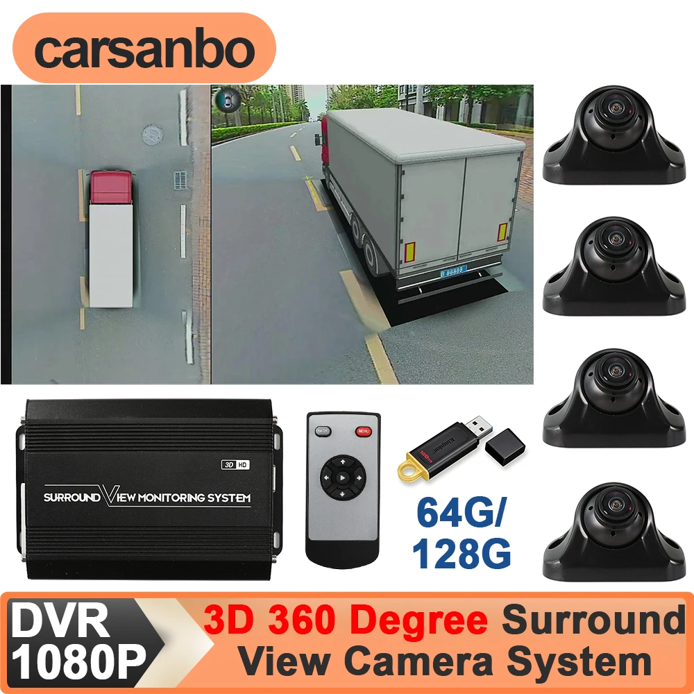 Carsanbo Bus LKW 1080P 3D 360 °   Panorama-System Auto-Rundumansicht-Kamera Vorne+Hinten+Seite DVR-Aufnahme Parküberwachung