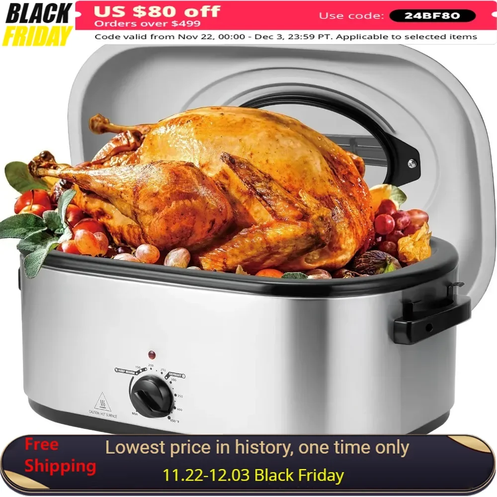 

28 Qt Slow Cooker Electric with Visible & Self-Basting Lid & Defrost Warm Function, Removable Pan Rack, Slow Cooker