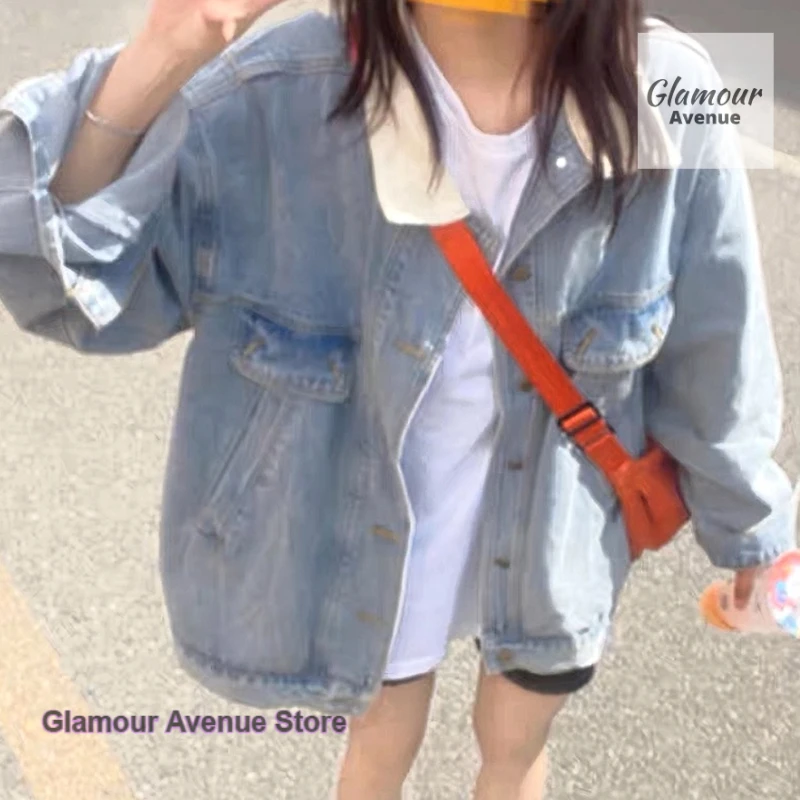 American retro cowboy lazy wind coat women's autumn and winter new fashion loose cover meat slim Joker casual jacket top.