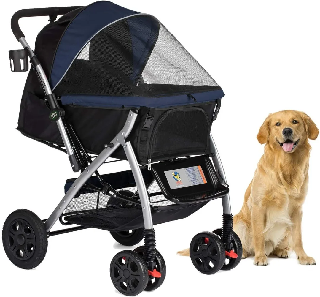 Pet Rover Premium Heavy Duty Dog Cat Pet Stroller Travel Carriage With Convertible Compartment Zipperless Entry Reversible