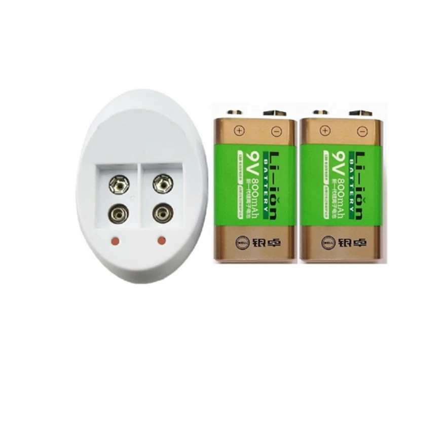 NEW 2PCS 800mAh SUPER BIG 9 V Li-ion Lithium 9 Volt Batterie Hersteller Garantie+1PCS 9 V Charger