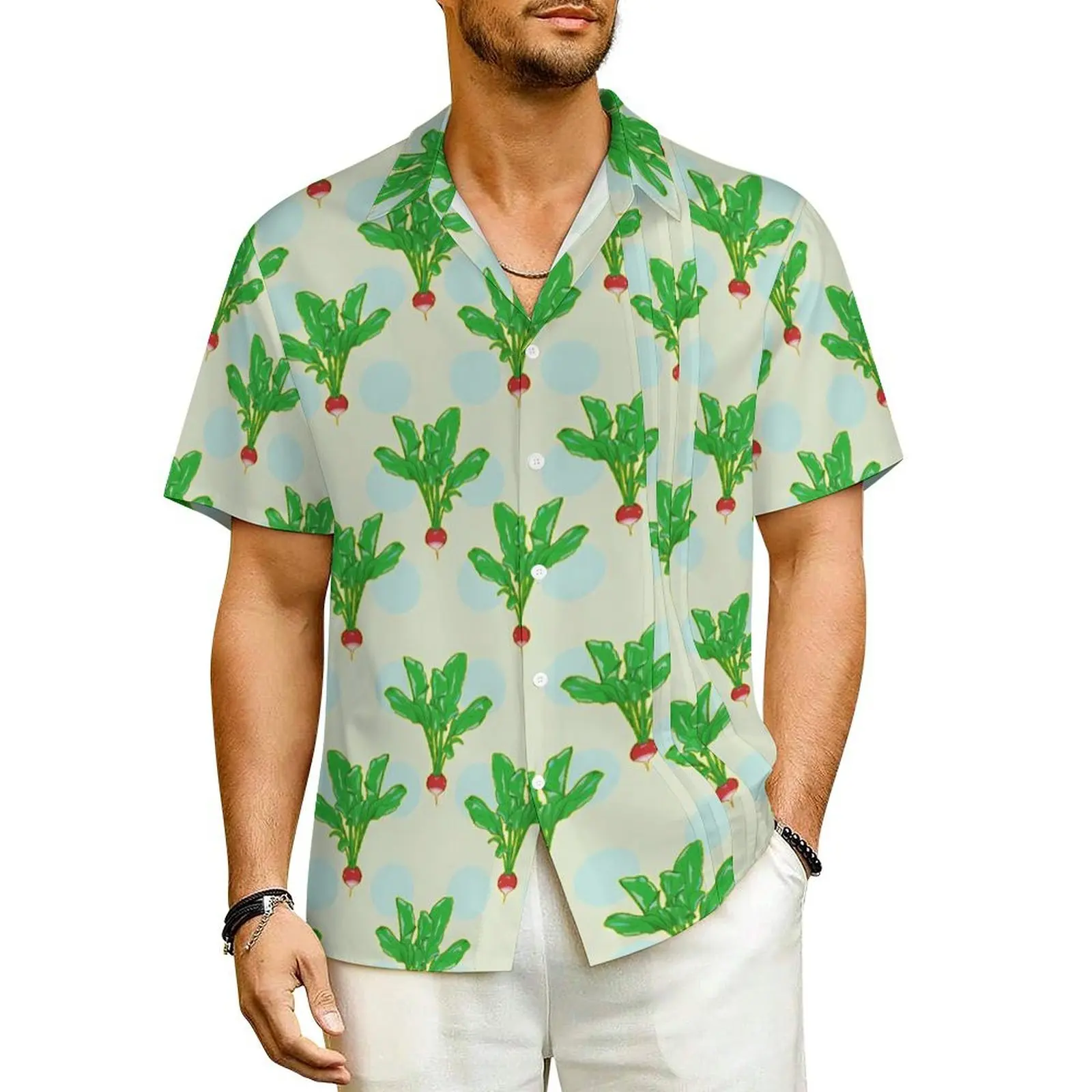 Hawaiian Shirt Beach Vector Radishes Blouses Vegetable Print Vintage Casual Shirts Men Short-Sleeve Street Oversized Clothing