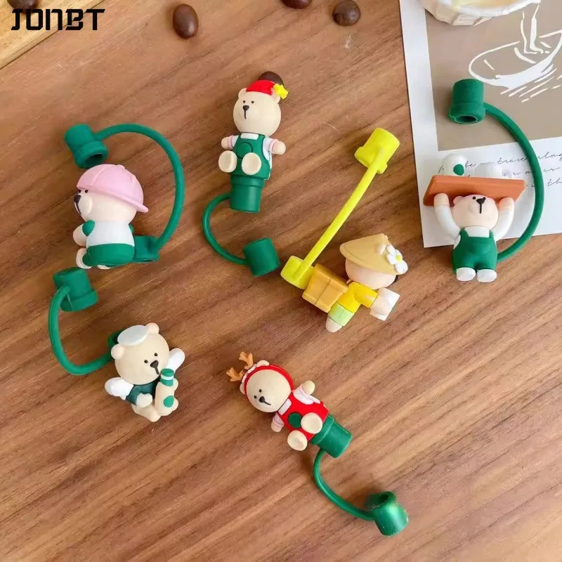 

Cartoon Bear Straw Topper for 7-8mm Diameter Silicone Straw Cover Cap Reusable Dustproof Straw Lid for Tumbler Cup Accessories