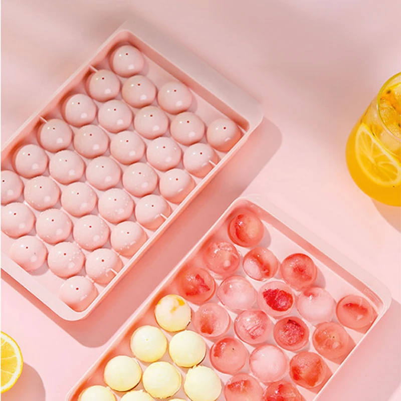 33 Grid Ice Ball Mold Hockey Frozen Mini Ball Maker Mold Round Ice Cube Mold with Lid Ice Tray Box Whiskey Cocktail Kitchen Tool