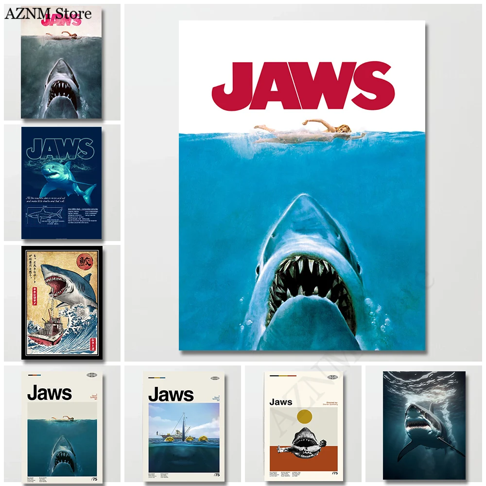 American Classic Horrible Movie Jaws Posters  Shark Canvas Painting Mordern Wall Art Picture Living Room Bedroom Home Decor