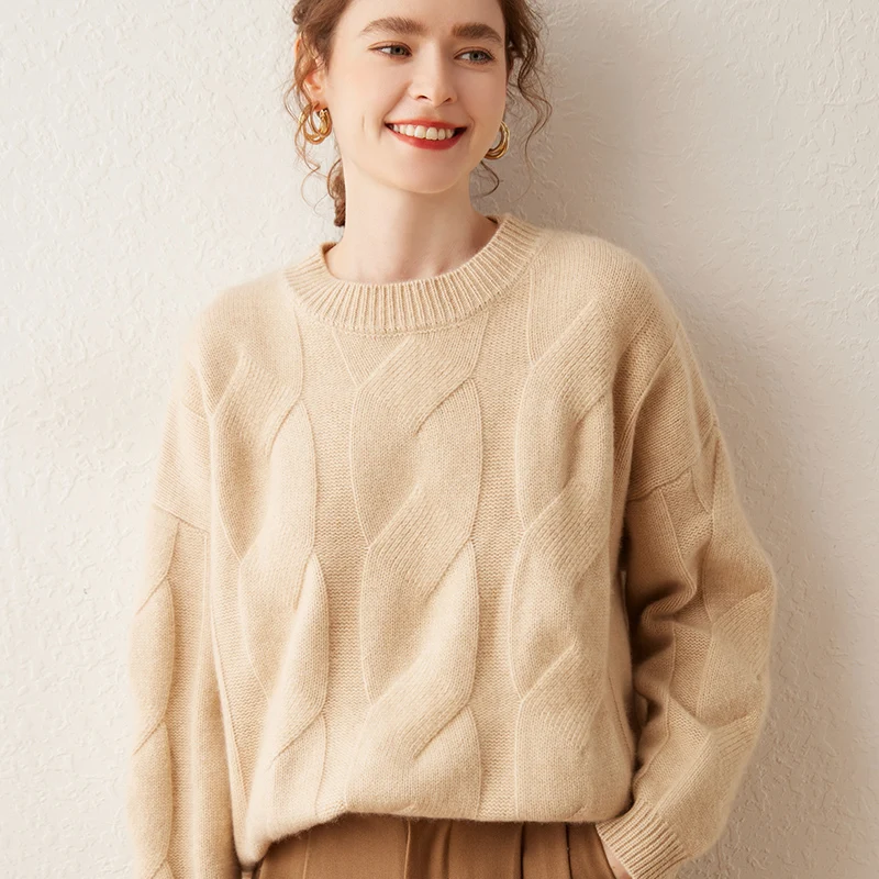 Autumn Winter 100% Cashmere Sweater O-Neck Women\'s High Quality Solid Pullover Female Loose Large Size Thickened Knitted Jumper