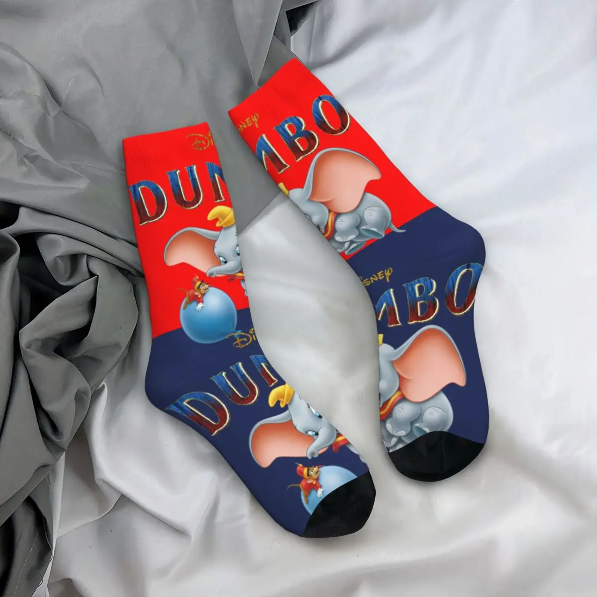 Crazy compression Cute Dumbo calcetín para hombre Harajuku Disney Dumbo Film Seamless Pattern Crew Sock, novedad