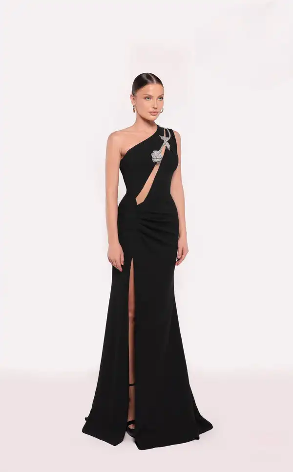 

Customized Fashion Sexy Jersey Applique Sequined Pleat Handmade Flower A-line One-shoulder Long Dresses Bespoke Occasion Dresses
