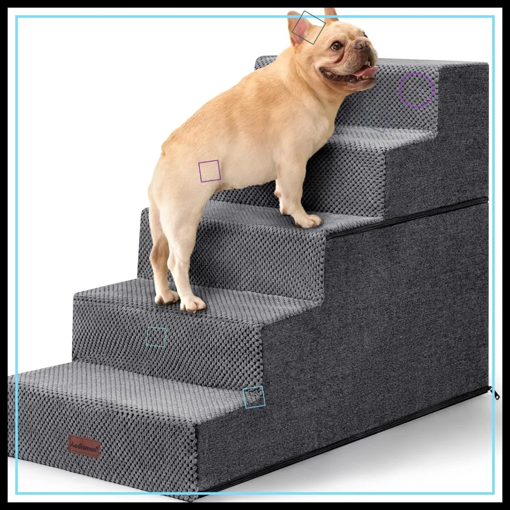

5-Step Pet Stairs for High Bed, Non-Slip Dog Steps for Small Dogs, Cats, Puppies, 22.6" H, Gray