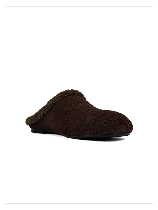 2027 Autumn Winter New Arrival Cow Suede Upper Warm Faux Shearling Lining Mango‑Toe Slip‑on Women's Home Mule Cotton Slippers
