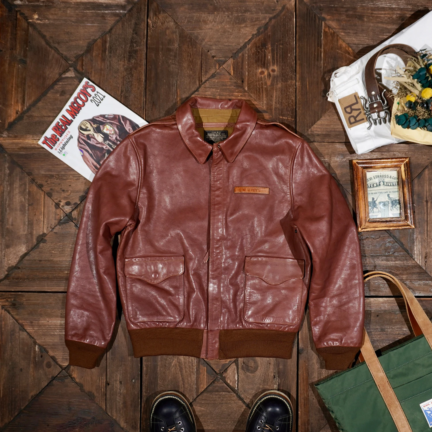 Real McCoy A2 Flight Jacket Replicated 27622 Contract Washed Vegetable Tanned Calf Leather Short American Casual Sle