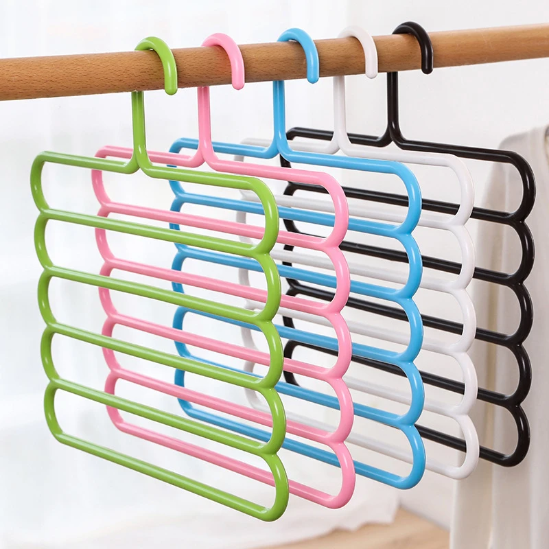 1PC Multifunctional Five Layer Pants Rack Plastic Hanger Household Dormitory Wardrobe Multi-layer Pants Rack