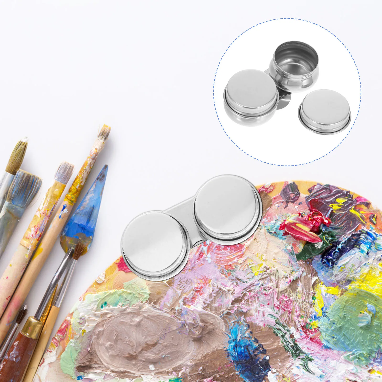 Podwójny pojemnik ze stali nierdzewnej z pokrywkami, duża pojemność, szczotka z klipsem, kubek do mycia, do zajęć plastycznych, malowania, akwareli, olejnych.